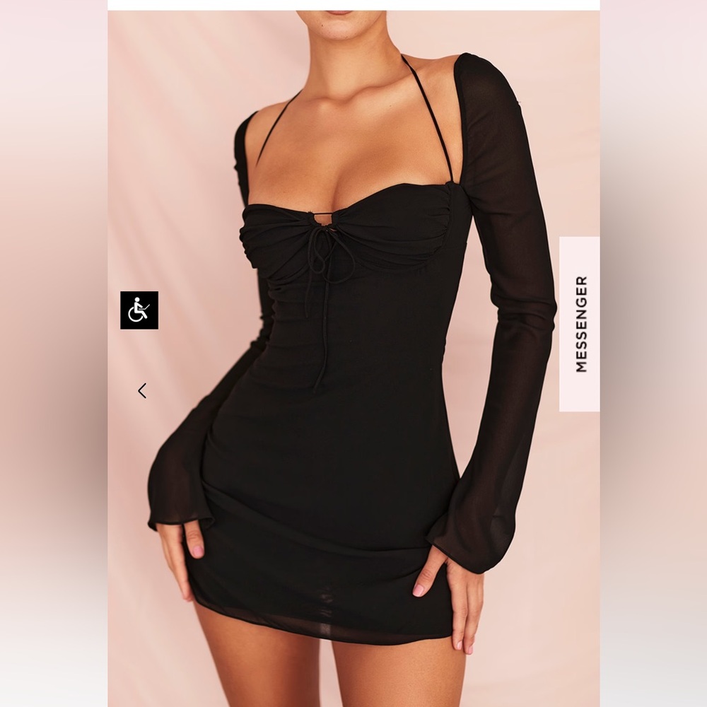House of CB babydoll BLACK CHIFFON HALTER MINI DRESS M
